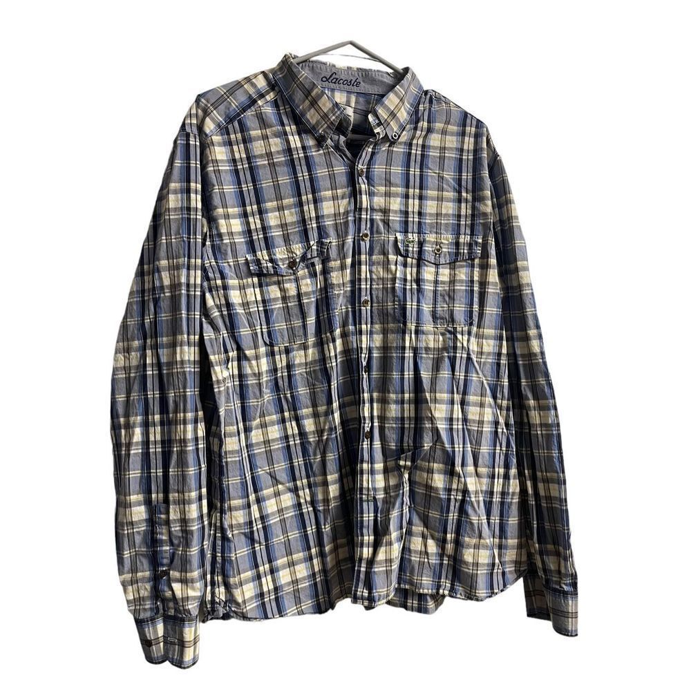 Lacoste Mens Multi Color Modern Fit Button Down Long Sleeve Shirt Size 44